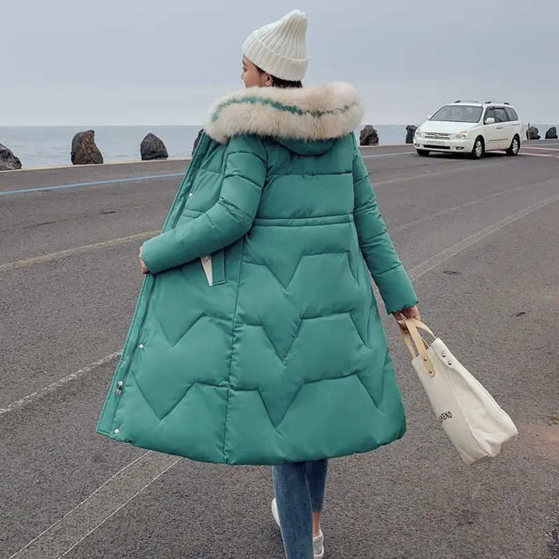 Зимняя женская длинная пуховая хлопковая куртка 2019 Новая модная утепленная