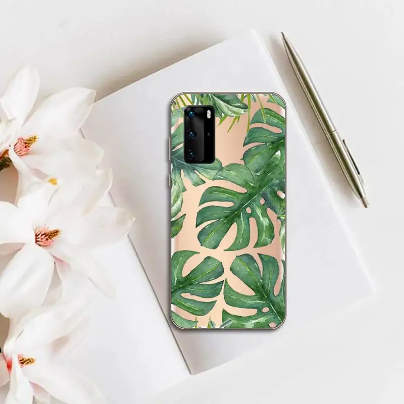 

Vintage Banana Leaves Phone Case Transparent for huawei honor P 40 30 20 lite Pro 10 i 8 9 x p smart 2019
