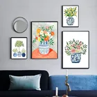 Картина на холсте, лимон, дерево, акварель, цветок, настенное искусство, ваза в китайском стиле, ретро, растение, цветок, картина, украшение для дома, нерамка