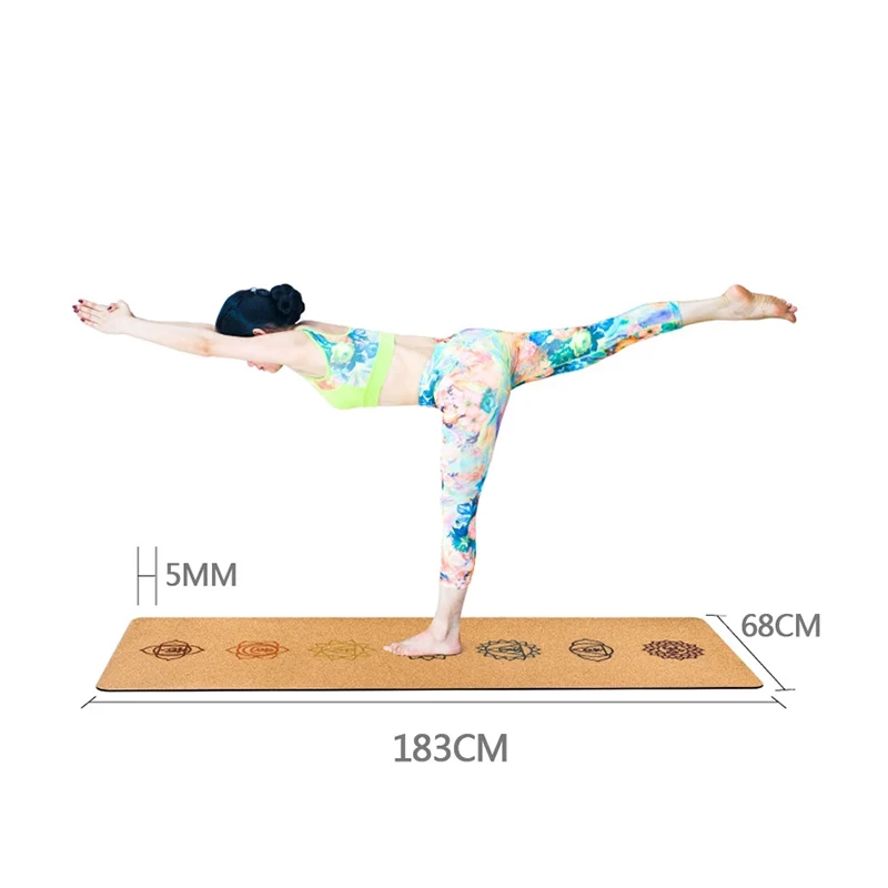 

Natural Cork TPE Yoga Mat For Fitness 5mm Sport Mats Pilates Exercise Non-slip Yoga mat With Position Body Line 183X68cm