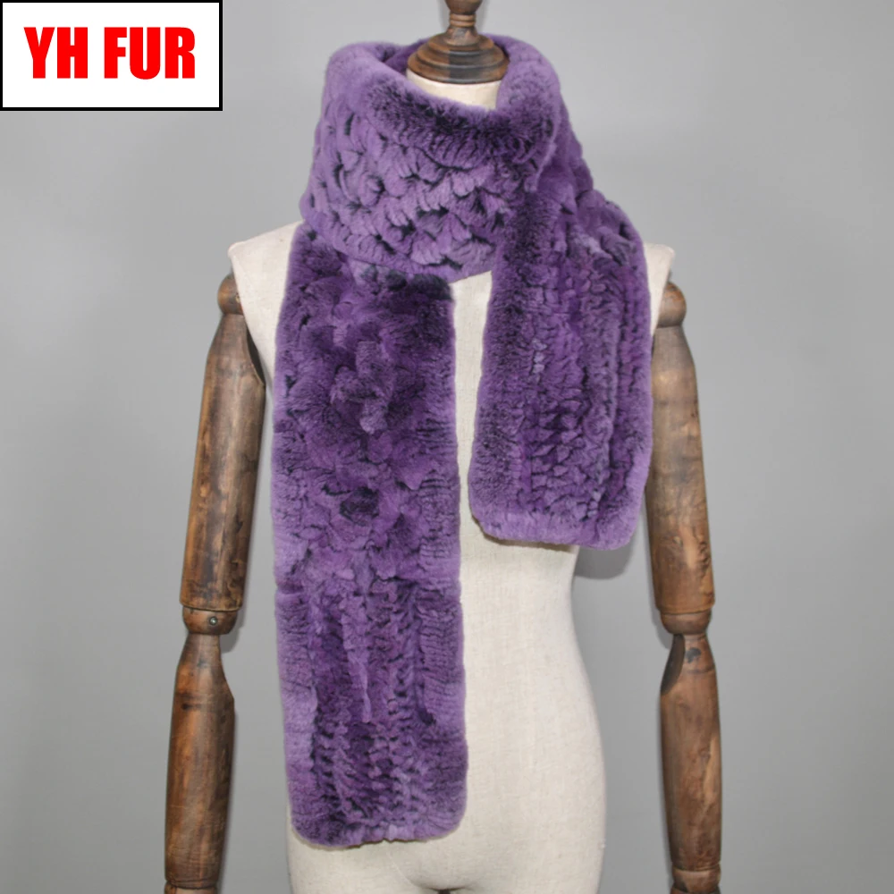 Женский зимний длинный шарф из натурального меха кролика Рекс мягкие вязаные