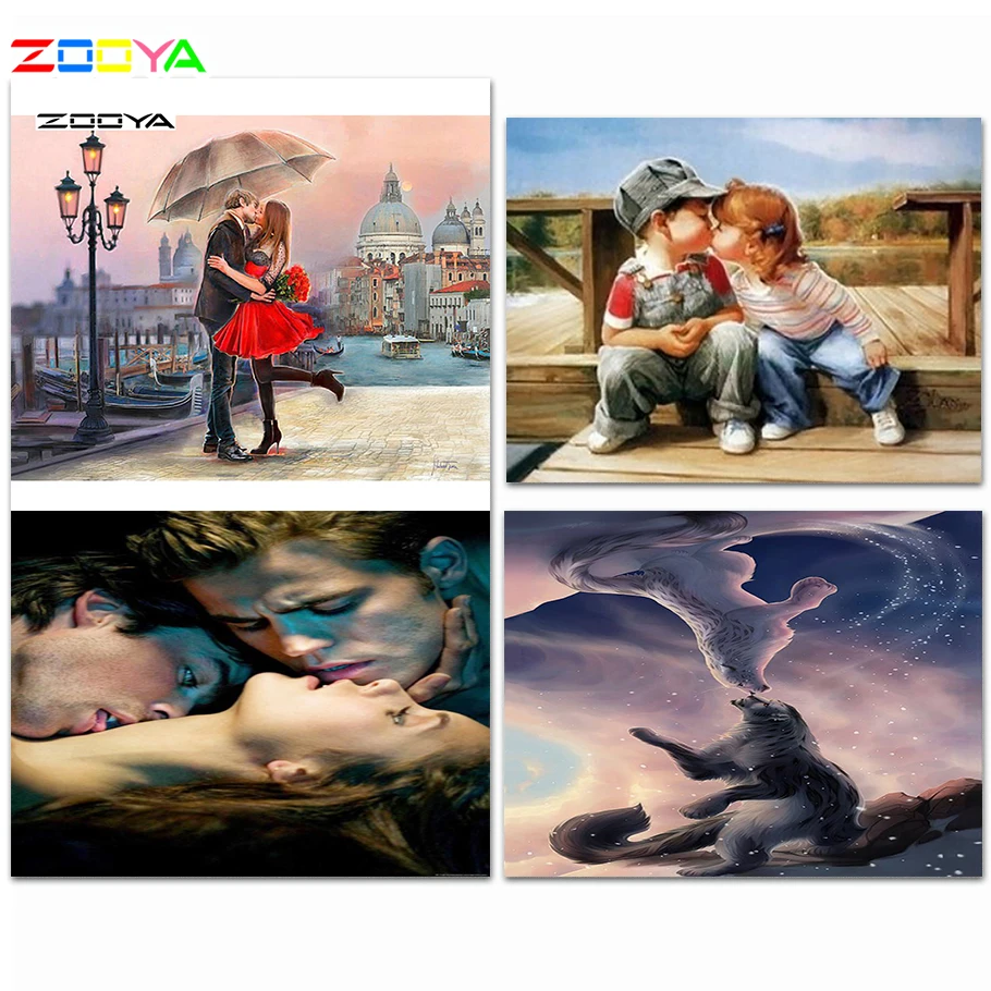 Алмазная картина ZOOYA, алмазная вышивка, полный набор 3D, Набор для творчества, Алмазная мозаика, украшение для пары, поцелуй, стразы, Алмазная мозаика RF1779