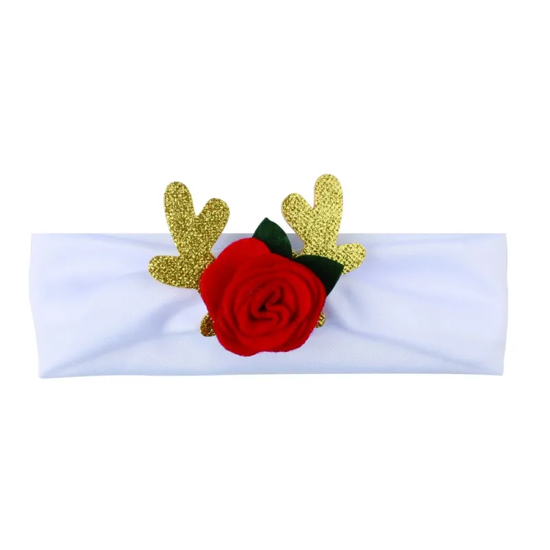 White and Golden От 0 до 3 лет, рождественские хлопковые эластичные повязки на голову для маленьких девочек, милые с ушами лося, удобные праздничные головные уборы, аксессуары - Цвет: White and Golden