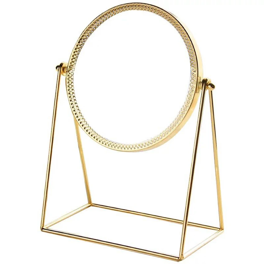 

Tabletop Makeup Mirror Round Swivel Table Desktop Standing Cosmetic Mirror, Decorative Metal Frame, Light Gold, Rose Gold