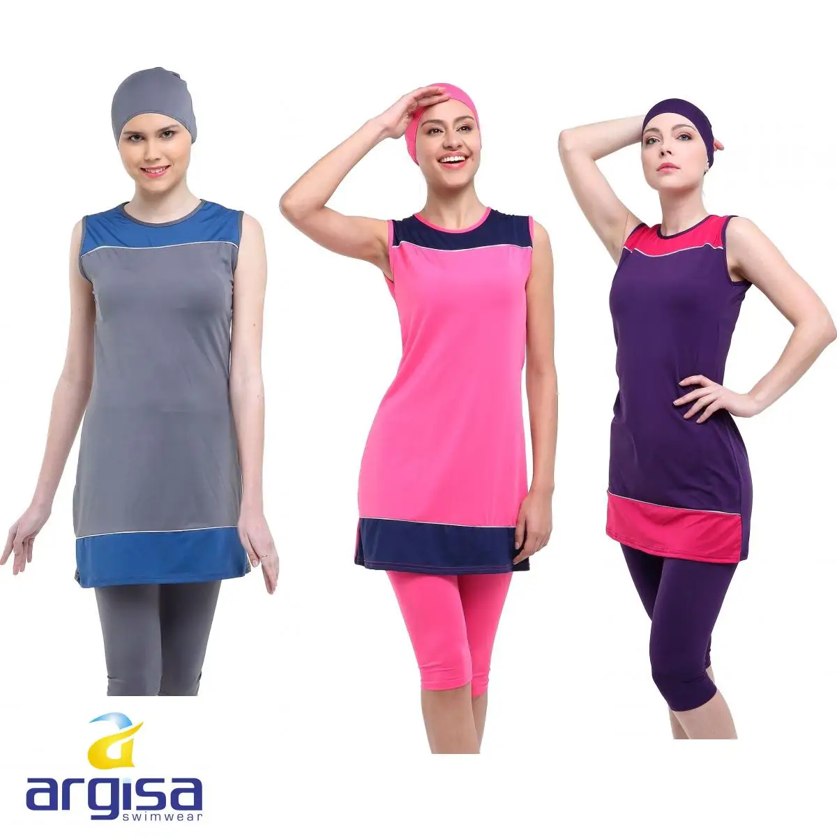 Argisa 7015 полу бикини без рукавов с лямкой на шее мусульманские купальники 38 46