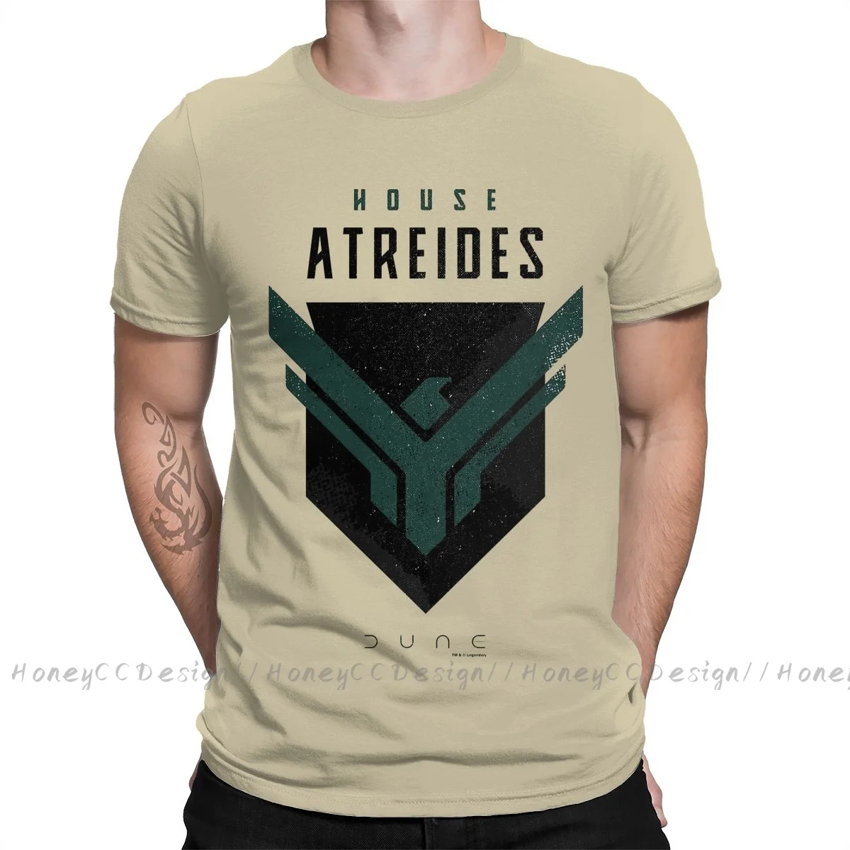 

Dune Frank Herbert T-Shirt Men Top Quality Cotton Short Summer Sleeve Dune House Atreides Distressed Badge Casual Shirt Loose