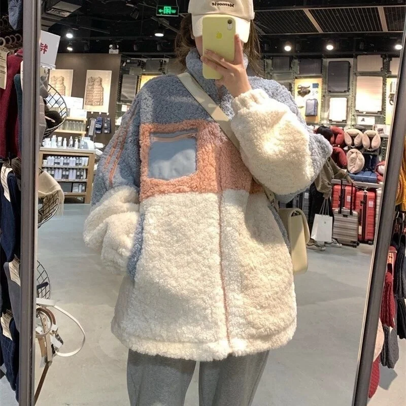 

Женская куртка из овечьей шерсти, новинка 2021, универсальная утепленная бейсбольная куртка из небольшого меха для мужчин