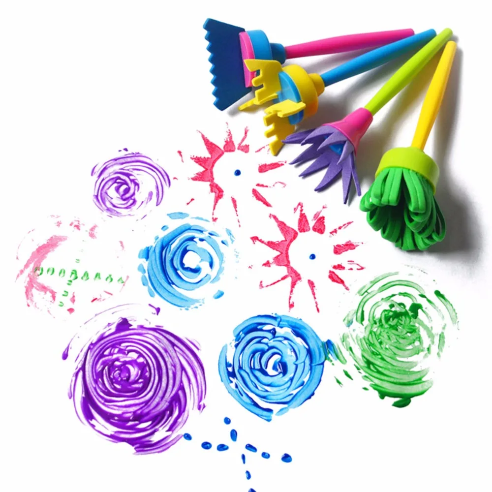 

4Pcs Rotate Spin Sponge Paint Brush Kids Children Flower Graffiti Art Drawing Painting Toys Tool School Stationery Supplies 11cm