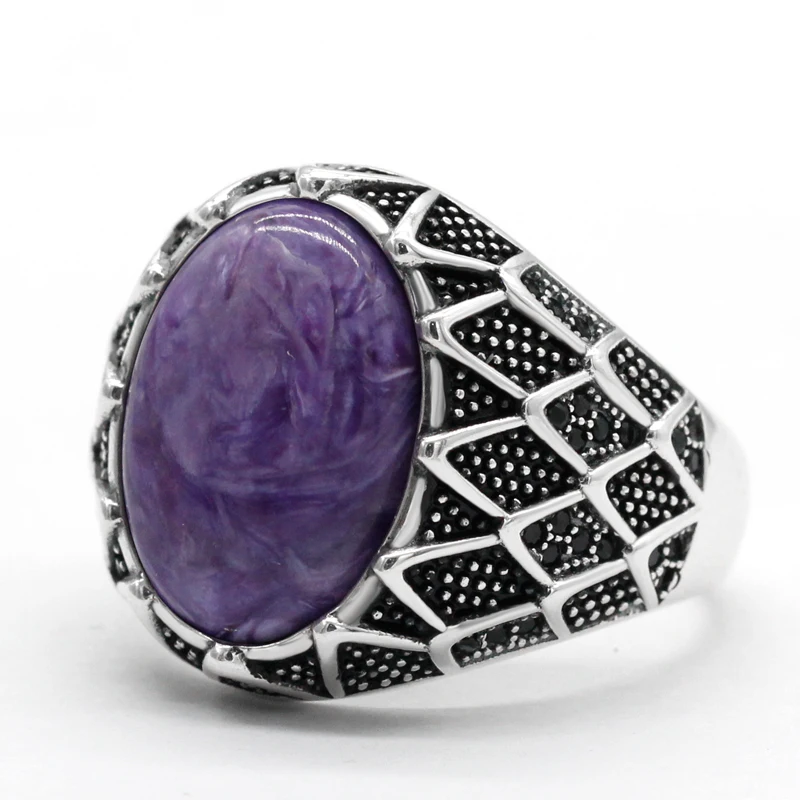 Мужское ювелирное изделие кольцо из серебра S925 пробы с натуральным фиолетовым