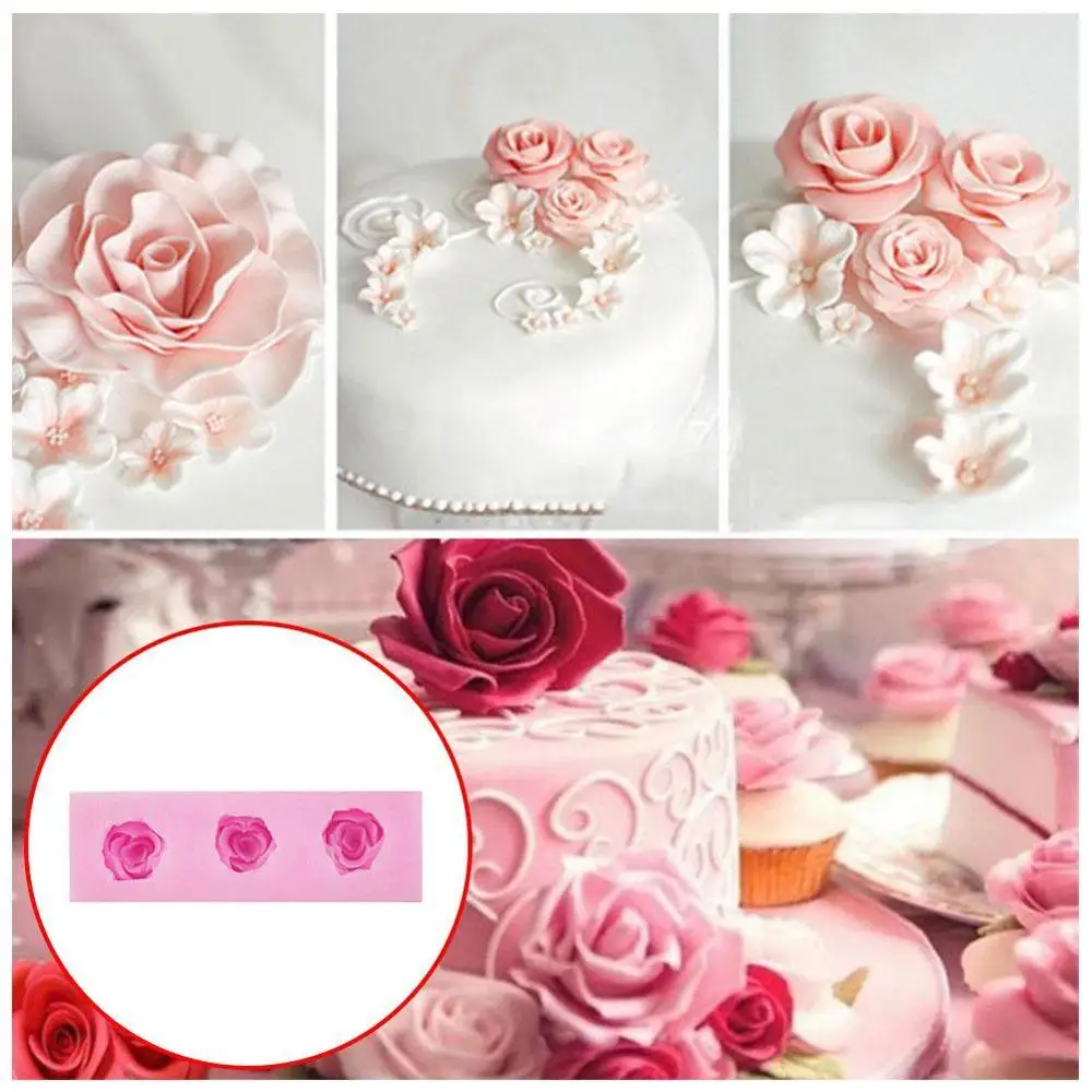 Мини 3 отверстия Роза Sugarcraft силиконовая формочка в виде цветов помадки