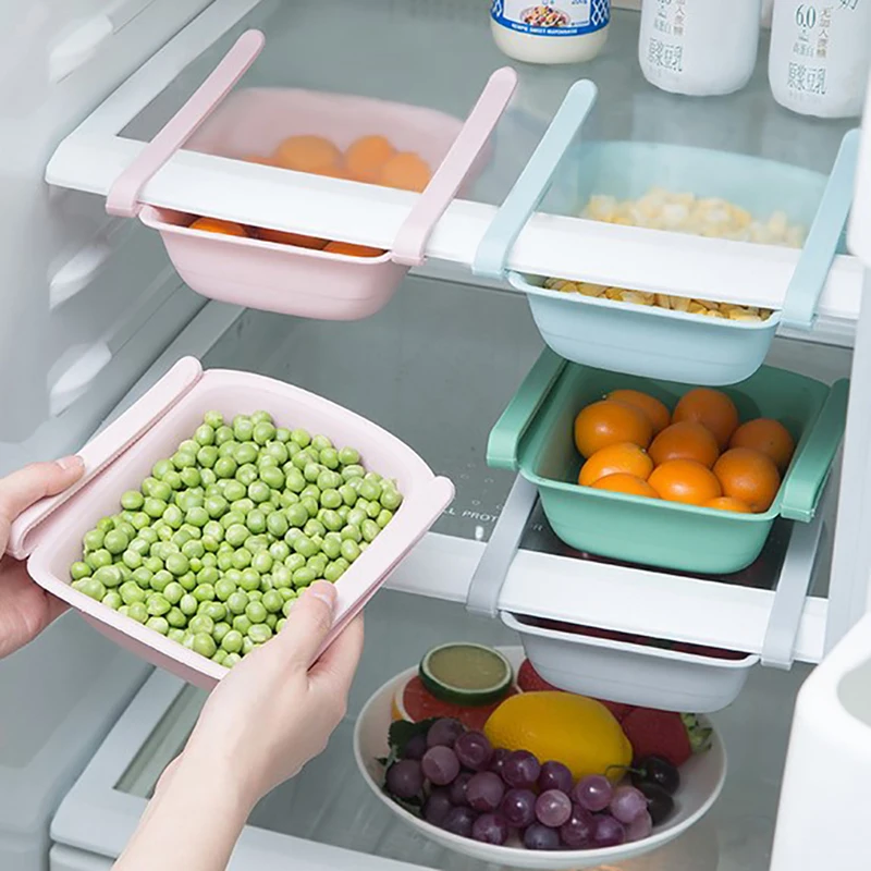 

1Pcs Plastic Storage Basket Stretchable Refrigerator Organizer Drawer Basket Kitchen Space Saver Freezer