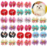 new 60pcslot lace flower style dog bows pet hair bows rubber bands dog hair accessories pet grooming products cute gift