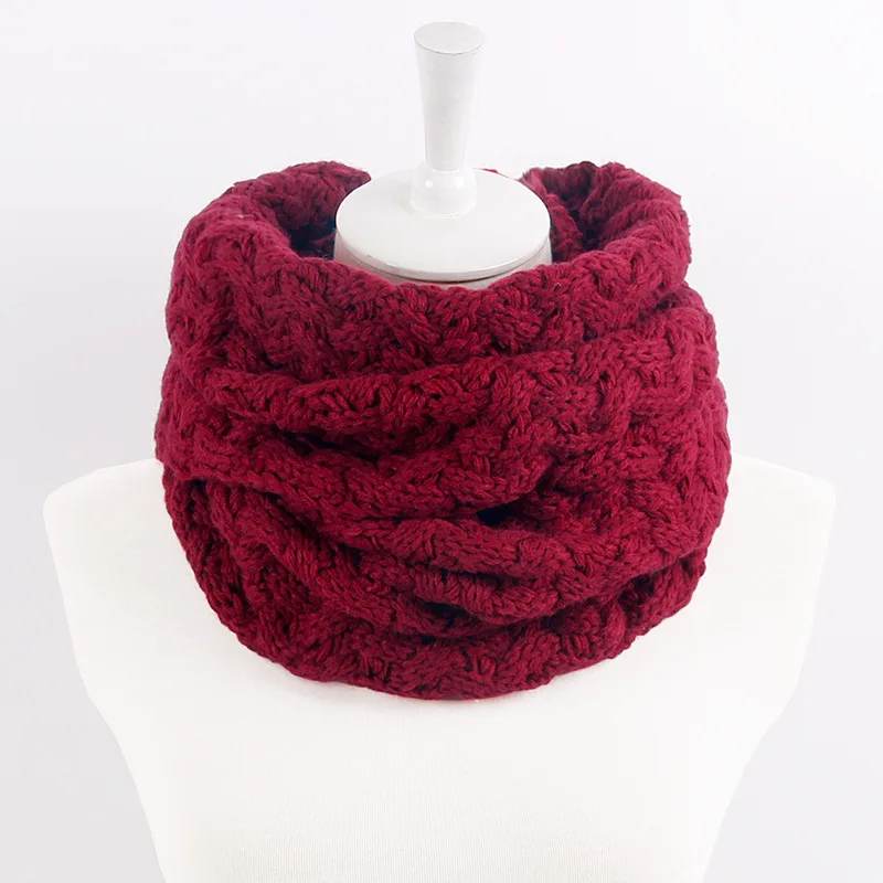 wine scarf Осенне-зимний теплый Женский вязаный шарф-хомут с двумя кругами, длинный шарф, шаль для девочек, кольцевой воротник, шейный платок - Цвет: wine scarf