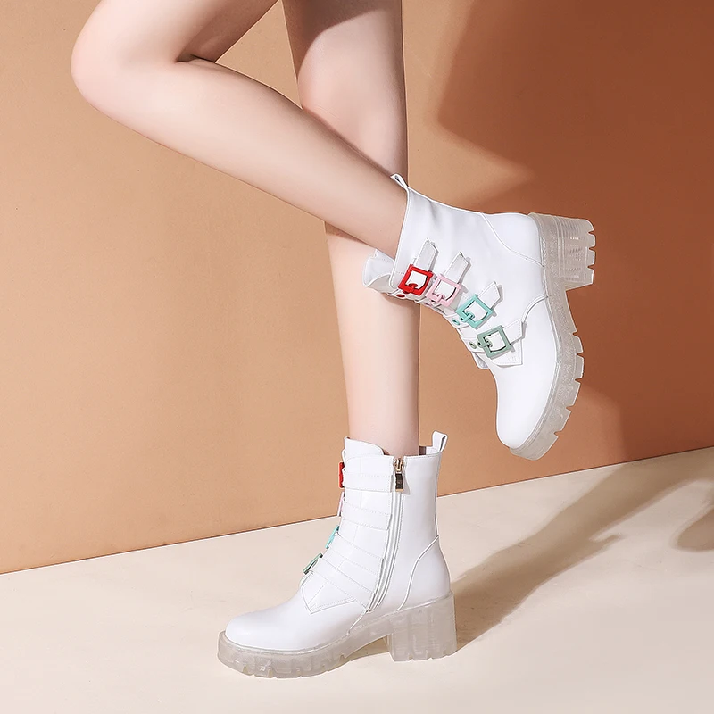 

Women Ankle Boots Thick Heels Autumn Winter Buckles Party Shoes Woman Short Motorcycle Boots New Female Shoes Woman