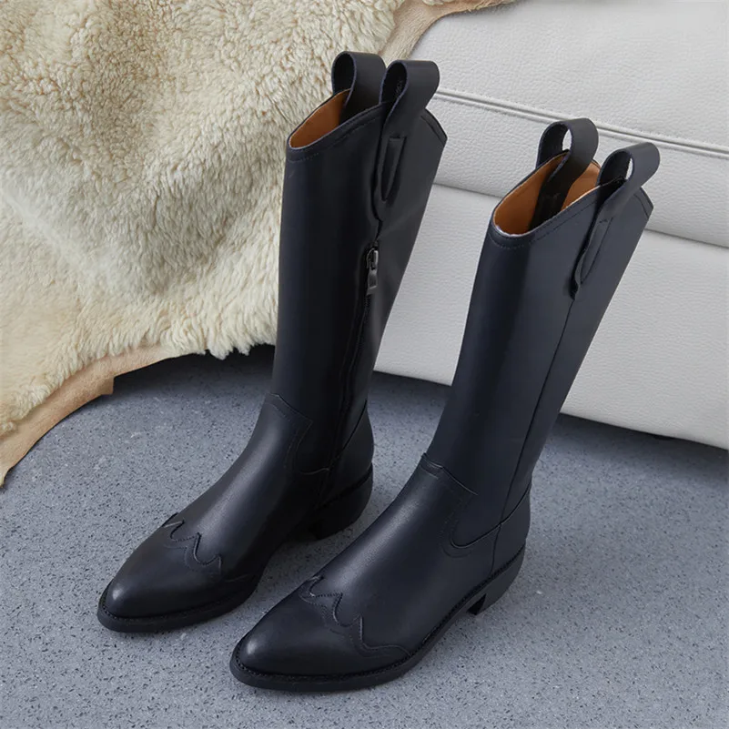 Женские ковбойские сапоги Meotina осенне-зимние до середины икры из натуральной