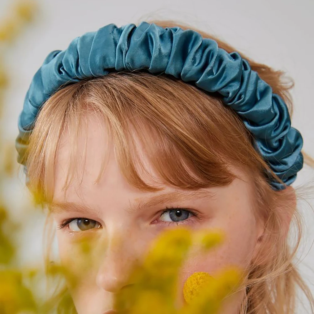 Обруч для волос атласный Однотонный женский ободок с оборками аксессуары 2021| |