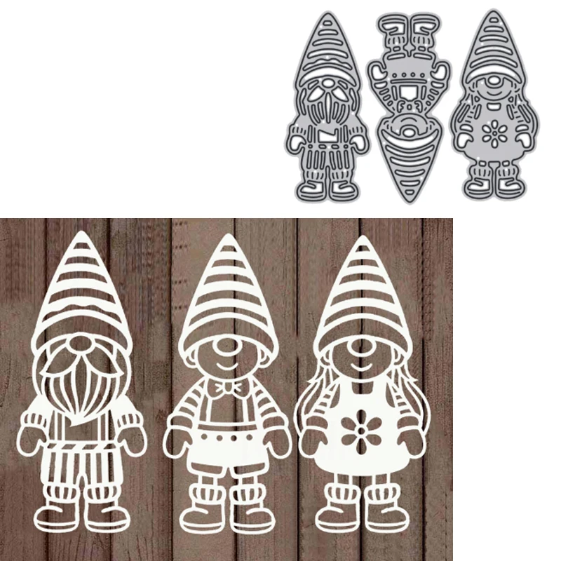 

3 Cute Gnomes Decorative Embossing Papercard Crafts Die 2021 Little People Decoration Diy Scrapbooking Album Paper Cards