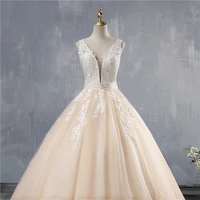 zj9149 2020 2021 white ivory pink champagne off white wedding dress elegant a line v neck appliques sequins bridal gown