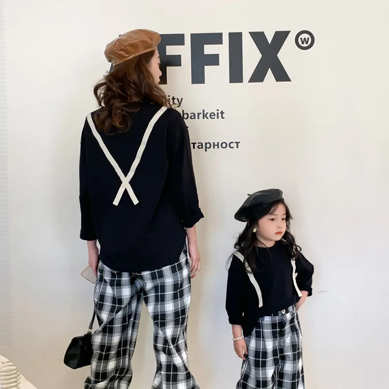 

2021 Mother and Daughter Summer Fashion Shirts Family Matching Outffits Girls Suspender Blouses Casual Women Party Suits