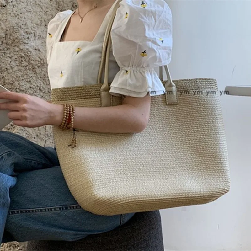 

Fashion Simple Shoulder Bag Solid Color Travel Leisure Bag Straw Woven Harajuku Hat and Bag Combination Large-capacity Bag Bolso