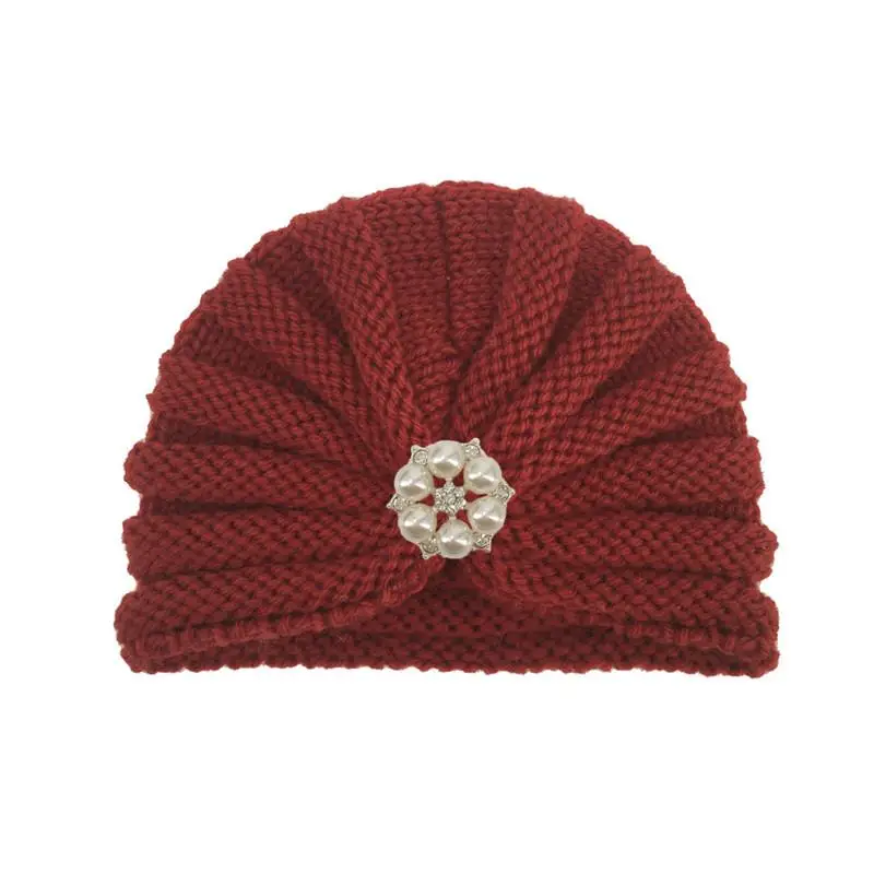 

2021 Autumn and winter Acrylic Newborn Baby hat Boy and Girl Turban Beanie Hat pearl flower Sleep Cap Toddler Photo Props 38