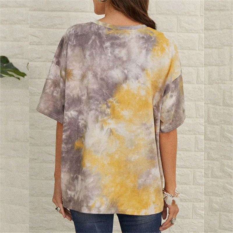 

Animal Print Loose Tie Dye T Shirt for Women Streetwear Top Crewneck Short Sleeve Casual Fashion Summer Tshirt 2021 French Style