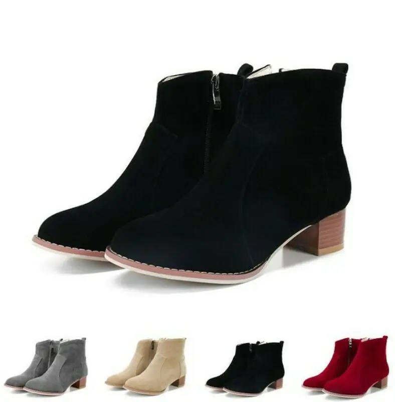 

Новые женские ботильоны челси с боковой молнией, обувь на блочном каблуке с круглым носком