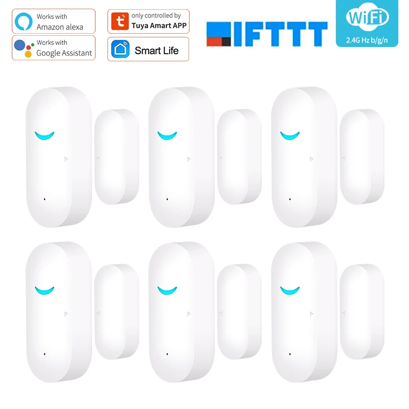 

Смарт-детекторы открытия/закрытия двери Tuya, Wi-Fi, домашняя сигнализация, совместимая с Alexa Google Home, управление умным домом
