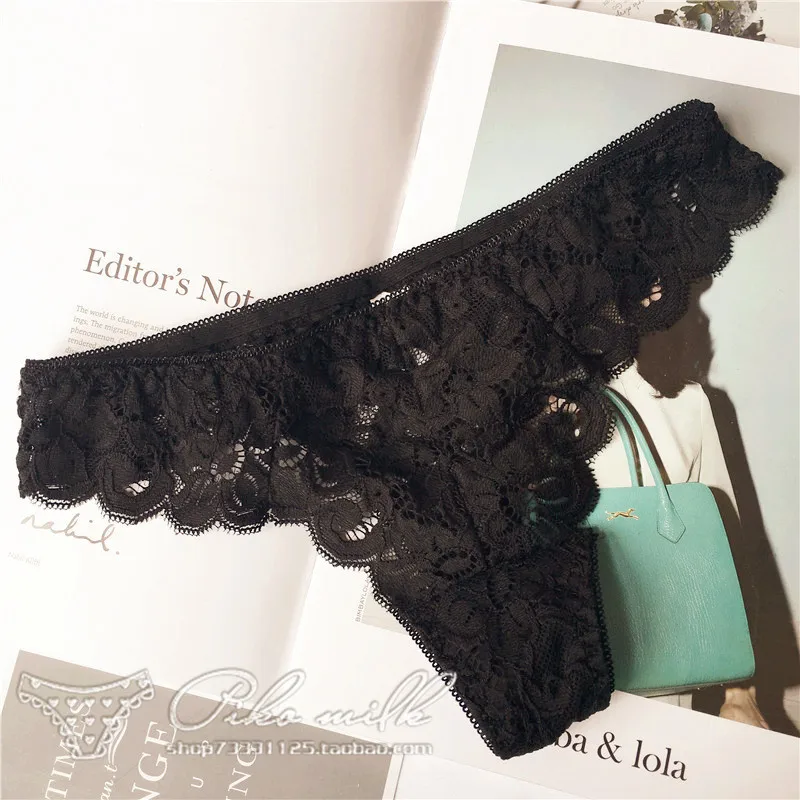 

French Sexy Underwear Fashion Solid Color Lace Traceless Women's Thong Low Waist Hollow Out Pantie Sexy Stealth Female Lingerie