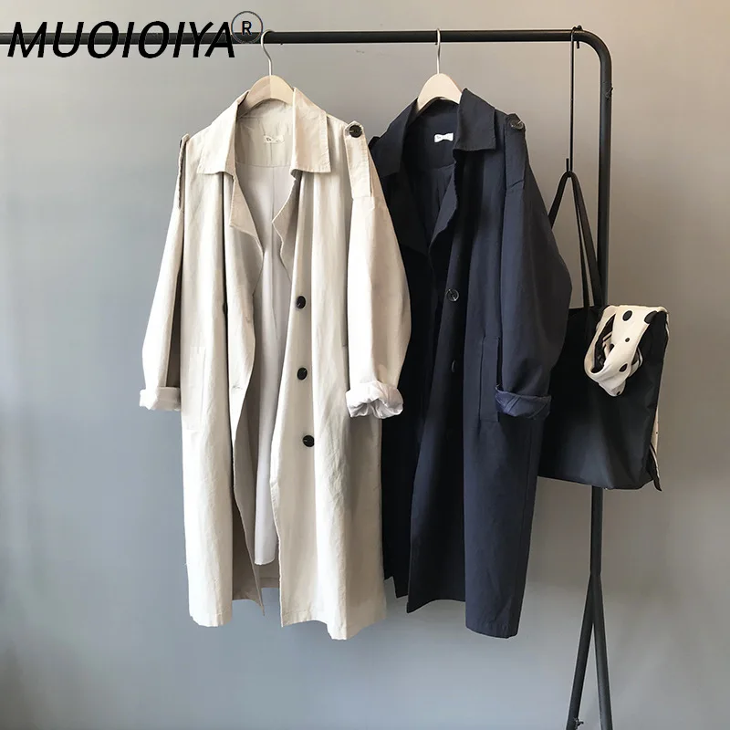 

Fall Women Windbreaker Slim Cotton Lapel Long Loose Straight Cardigan 2022 Spring Autumn Female Coat Double breasted Outerwear