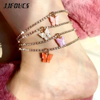 jjfoucs shining acrylic butterfly anklet for women crystal tennis chain ankle bracelet boho beach anklets foot bracelets jewelry