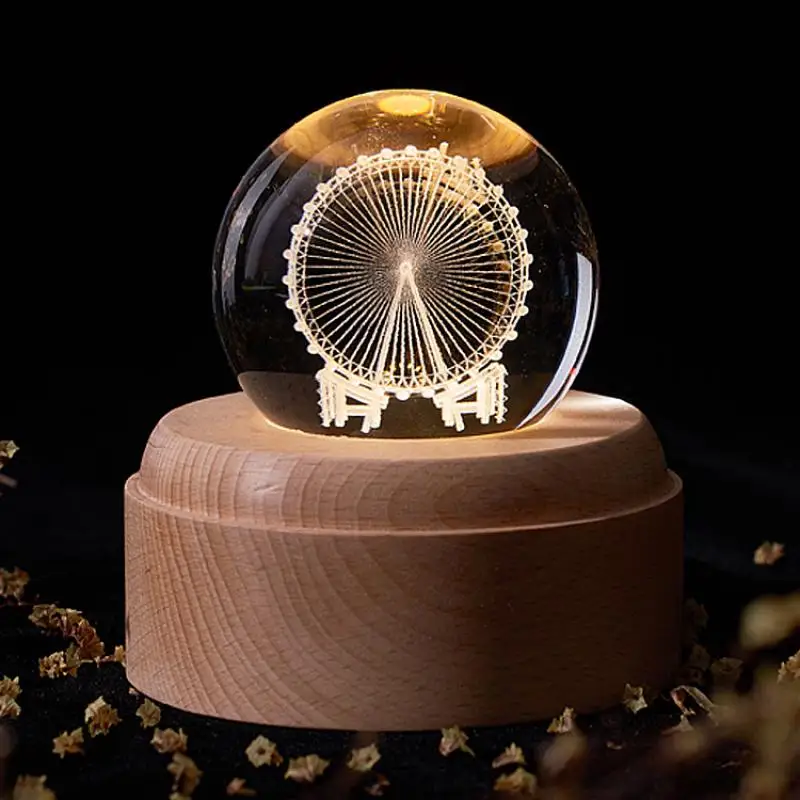 

Music Box Crystal Ball Snow Globe Glass Lights Universe Moon Galaxy Earth Globe Crafts Home Desktop Decor Girlfriend'S Gifts