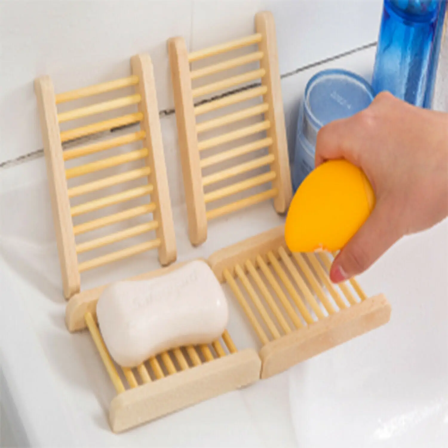 

1PCS Wooden Soap Tray Dish Holder Drain Storage Rack Bathroom Accessories