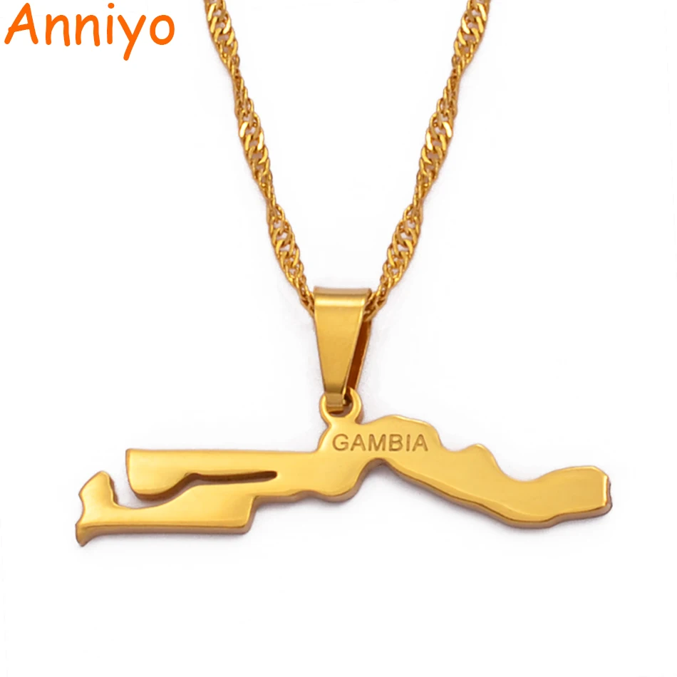 Anniyo (маленький кулон: 3 5 см) Страна Гамбия Карта Флаг Ожерелье Подвески золотой