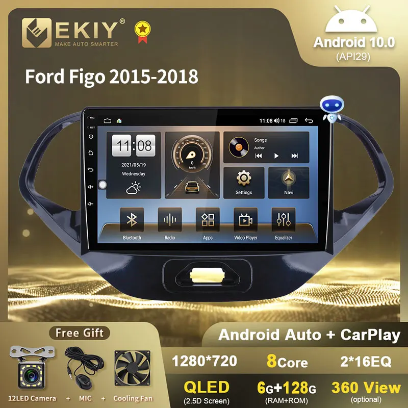 

EKIY Автомагнитола для Ford Figo 2015-2018 Android 10 стерео Мультимедиа 1280*720P GPS Навигация Аудио Видео плеер головное устройство без DVD