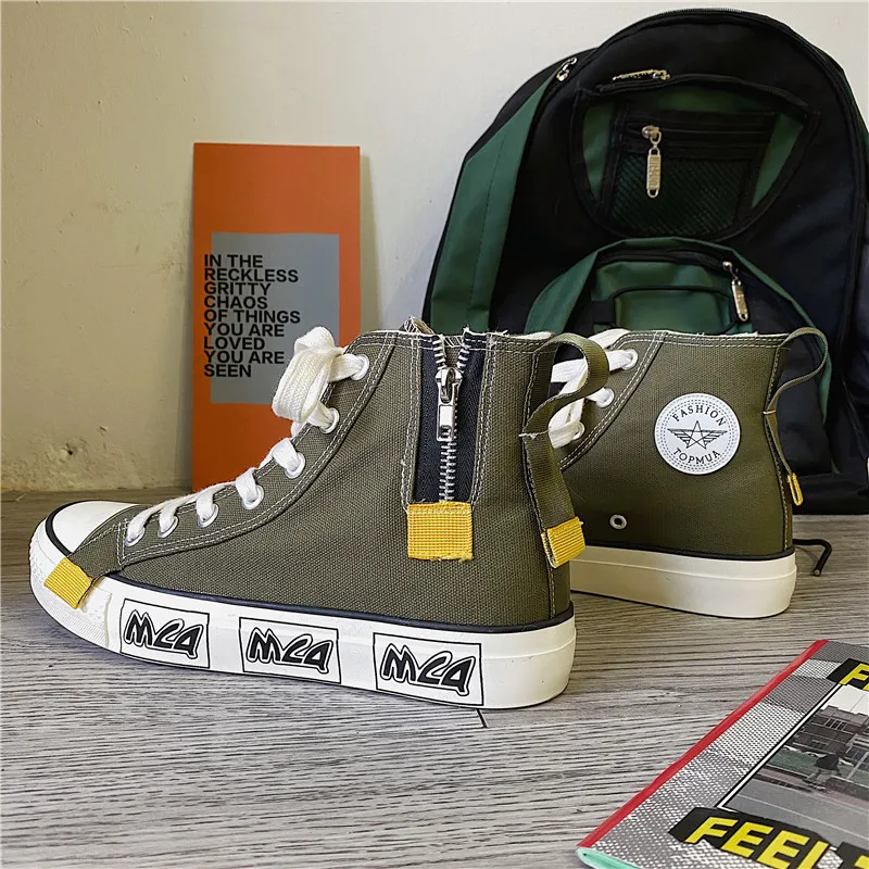 2020 Genuine CNEC Canvas Sneakers Shoes for Men Casual Fashion Platform Flat Black Green White Safety Bona Nice High Top China | Обувь