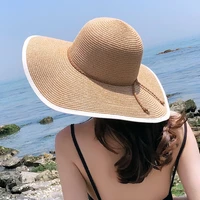 women summer hoilday big brim straw hat sun wide brim hats bowknot folding beach cap sun protection casual cap gorro casquette