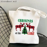 women shopper bag christmas tree at the lake bag harajuku shopping canvas shopper bag girl christmas tote shoulder lady bag
