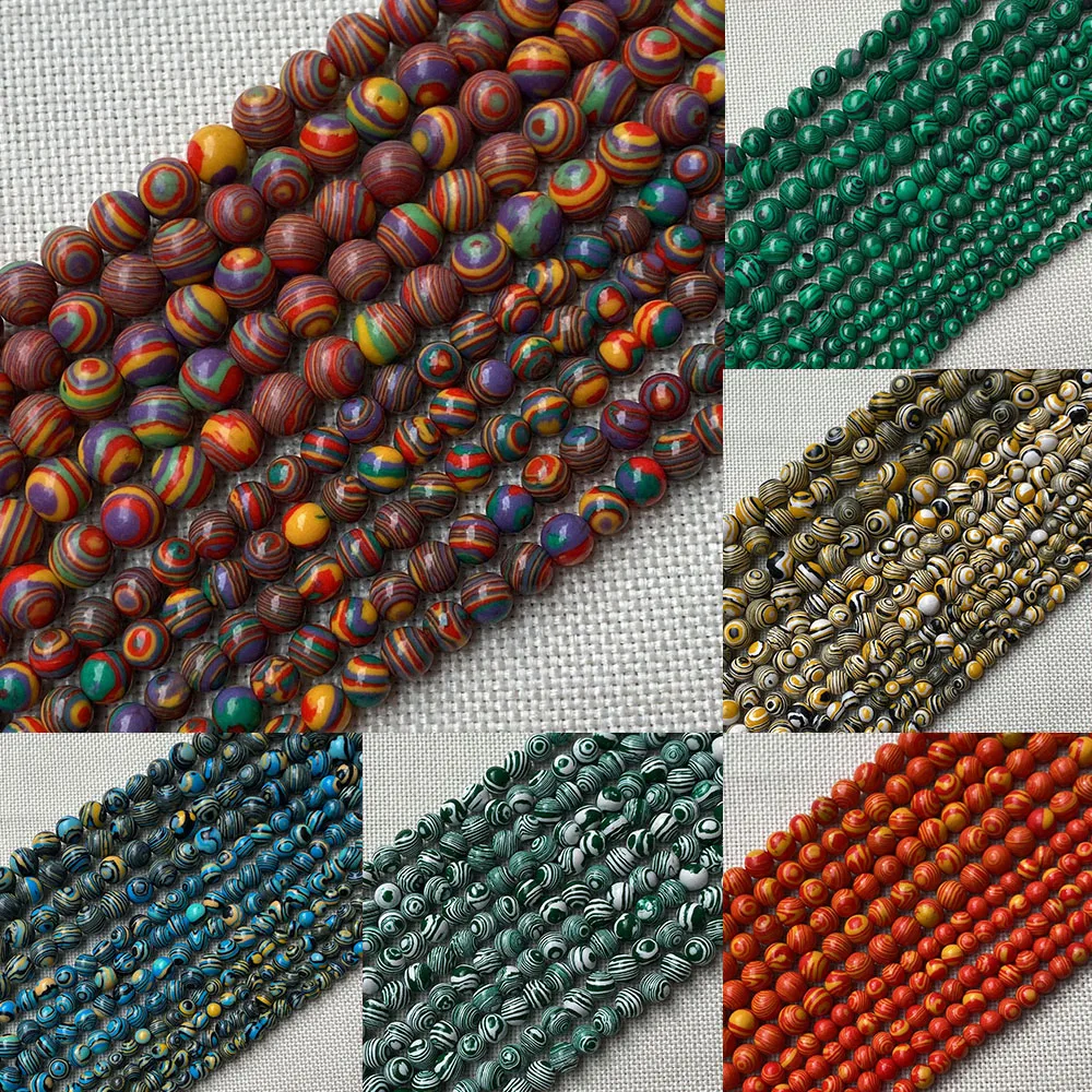 

Natural Stone Loose Beads Colorful Malachite Fashion Gemstone Bracelet Making DIY Charm Jewelry Necklace Handmade Accessories