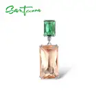 Женский серебряный кулон SANTUZZA, из чистого серебра 925 пробы, сверкающий гламурный восьмиугольный зеленый оранжевый кристалл, вечерние ювелирные украшения