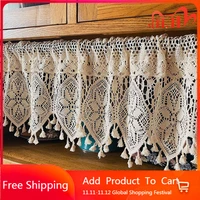 American Country Crochet Short Curtains Tassels For Kitchen Hollow Half Sheer Cabinet Cafe Sliding Door Window Drapes DL078