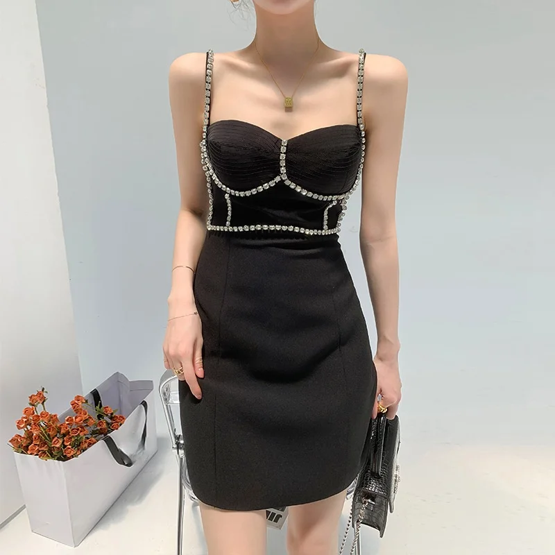 

2021 Summer Dress Women Spaghetti Strap Basic Black Mini A-Line Sexy Club Party Casual Fashion Vintage Korean Clothes Robes ins