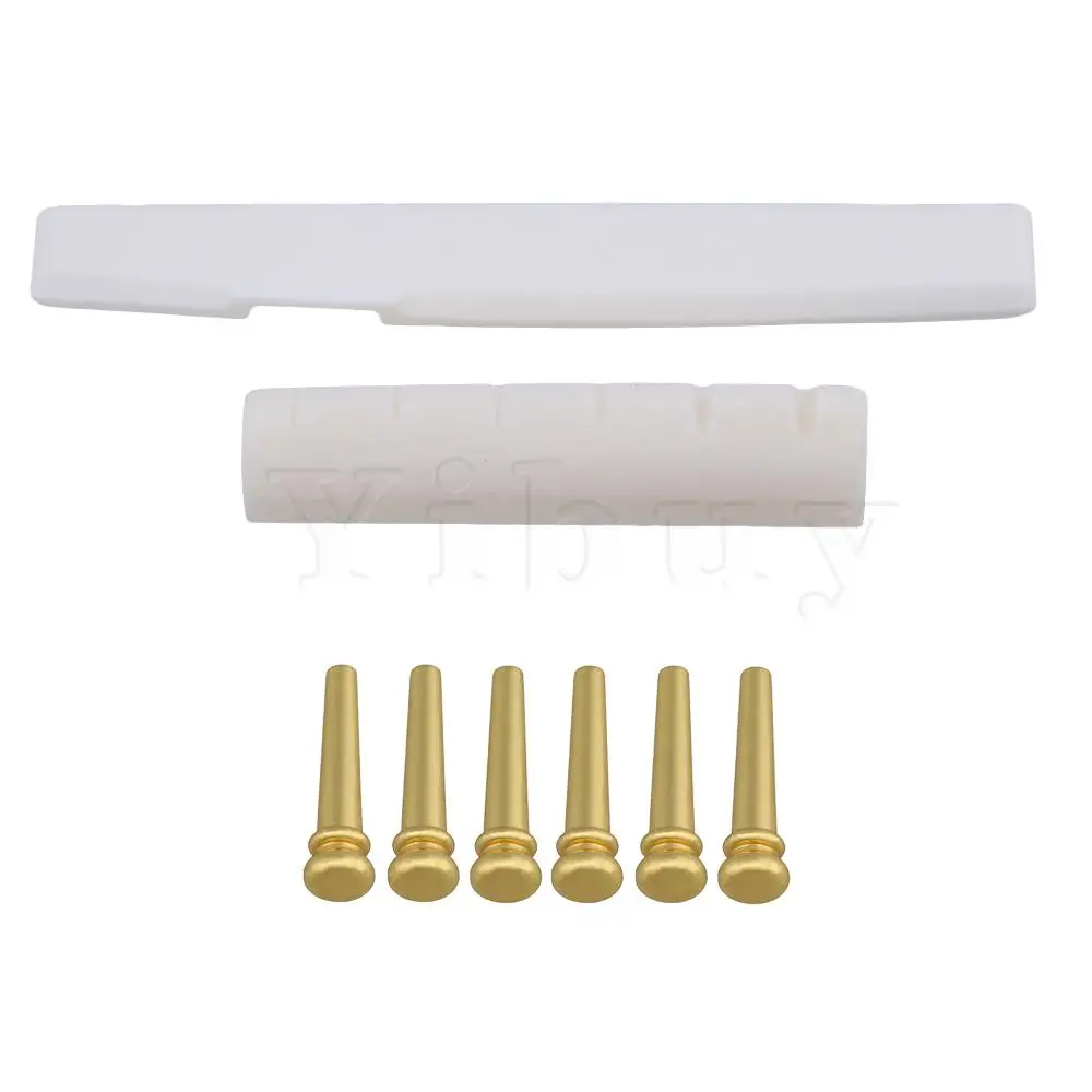 

Yibuy белая народная гитара костяное седло гайки набор + золотые латунные шлицевые концевые булавки