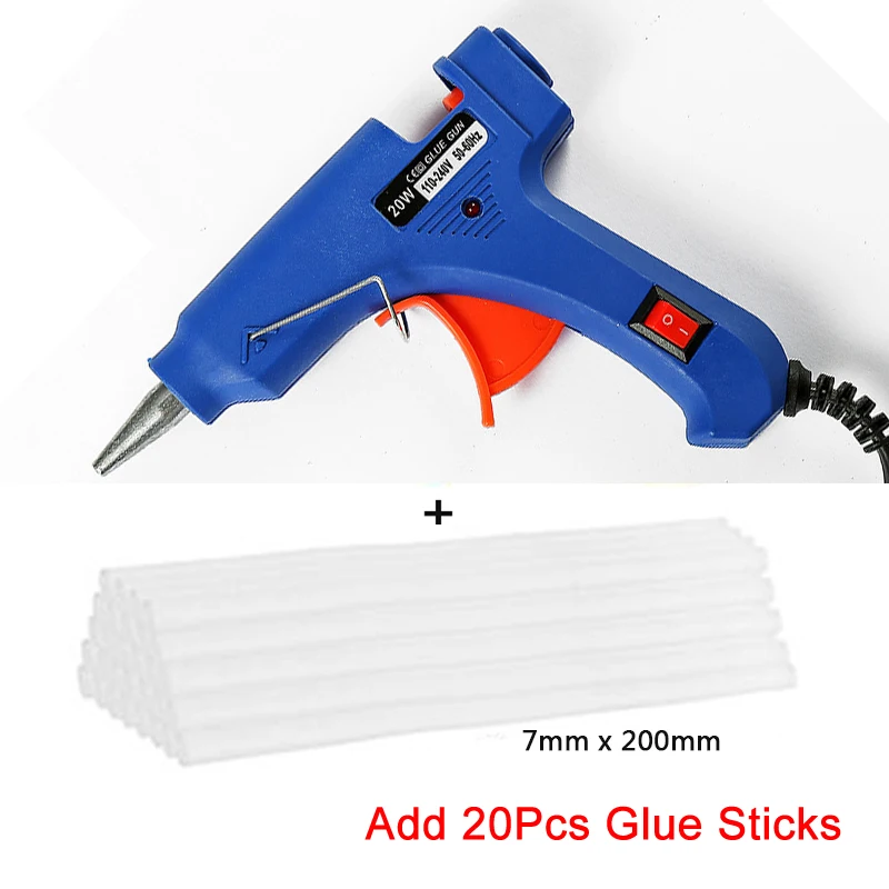 20pcs Glue Sticks 20 Вт EU/US горячего расплава клея пушка с 2/10 шт./30 шт. 7 мм* 200 миллиметровый клей-карандаш промышленный мини Пистолеты термо Электрический тепла Температура инструмент - Цвет: 20pcs Glue Sticks