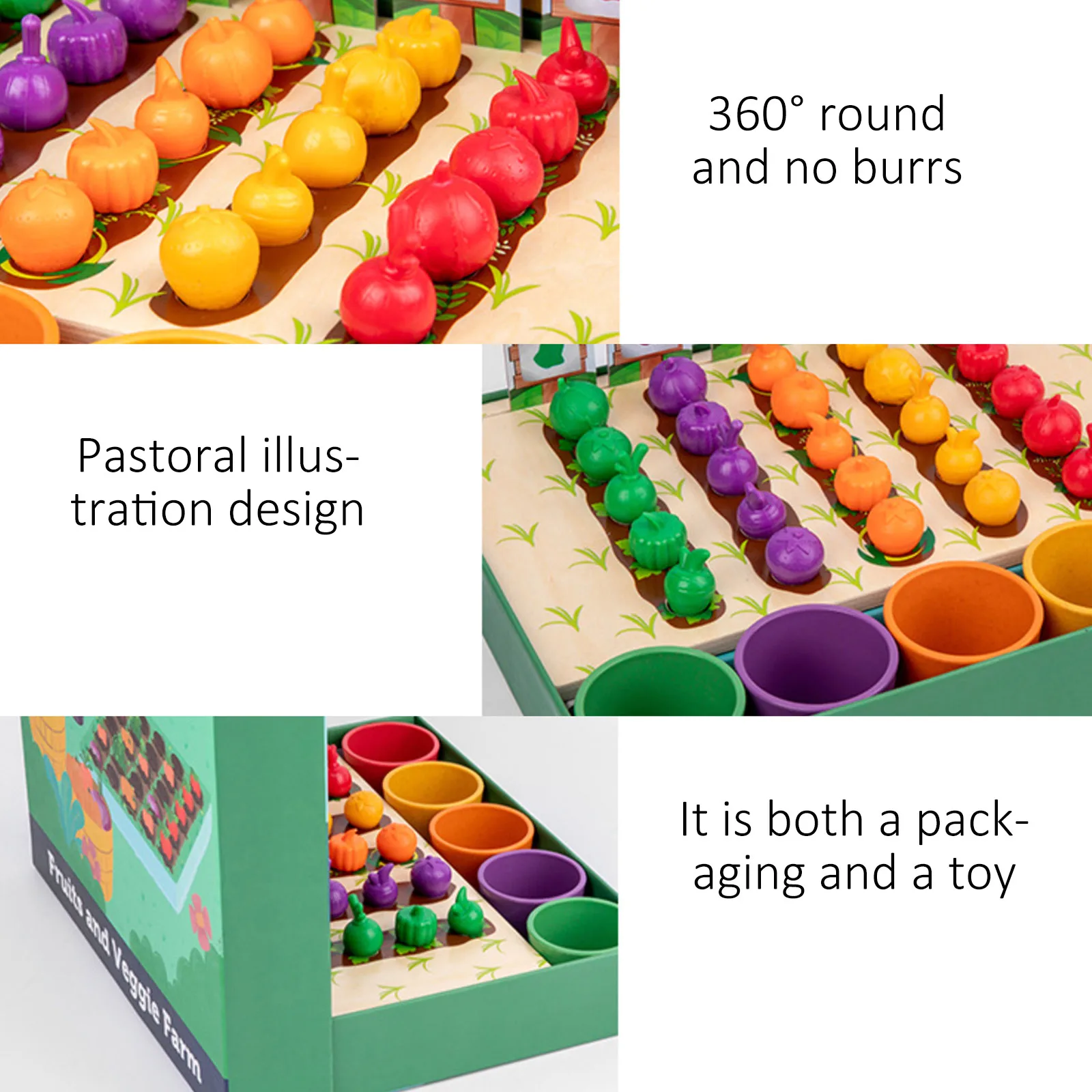 

Kids Wooden Educational Toy Set Cartoon Vegetable Fruit Sorting Planting Game Color Shape Matching Game Preschool Education Toy