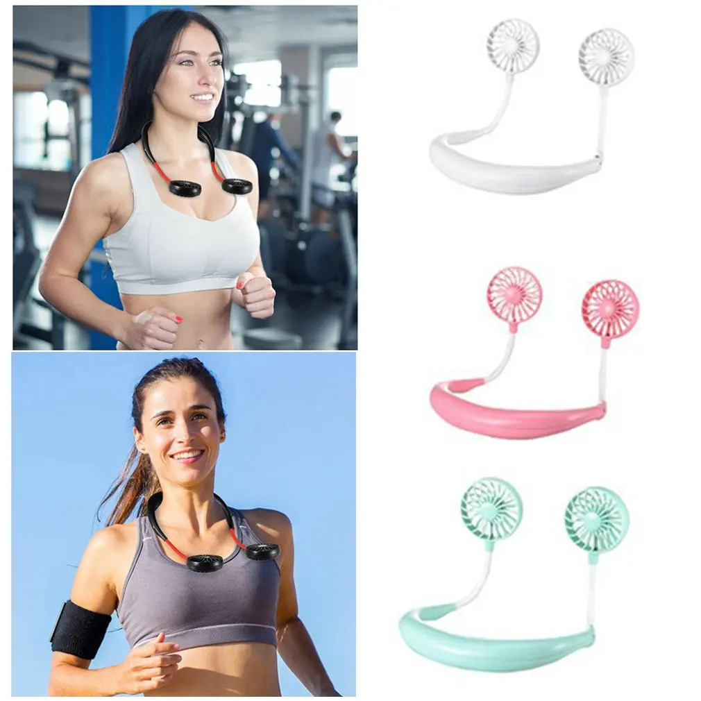 

Portable travel sports portable lazy hanging neck fan Plastic Night light 360 degree rotation Refrigeration