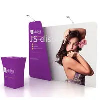 10ft Portable Custom Trade Show Display Booth Backdrop Wall with Counter LED Lights Pop Up Stand Banner Exhibition