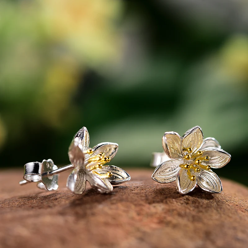 Женские серьги гвоздики Lotus Fun Moment из настоящего серебра 925 пробы ручной работы