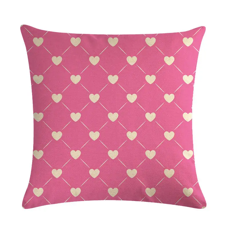 Pillow Case Pink Heart Print Series Linen Cushion Cover Pillowcases In Decorative Bedding Kussenhoes 45x45cm Throw | Дом и сад