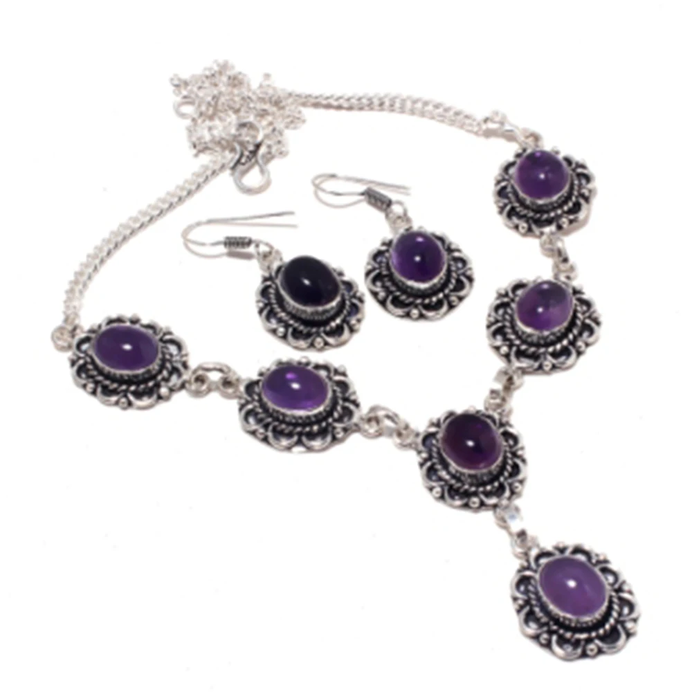 

Amethysts Necklace + Jewelry Set Silver Overlay over Copper , 46 cm, N4328